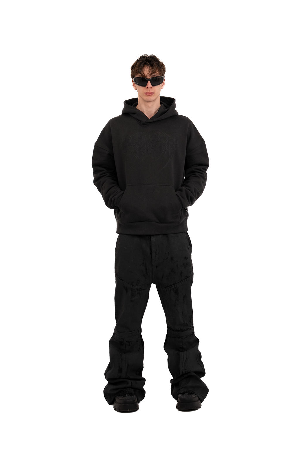 BLACK-ON-BLACK SPIKE LOGO HOODIE