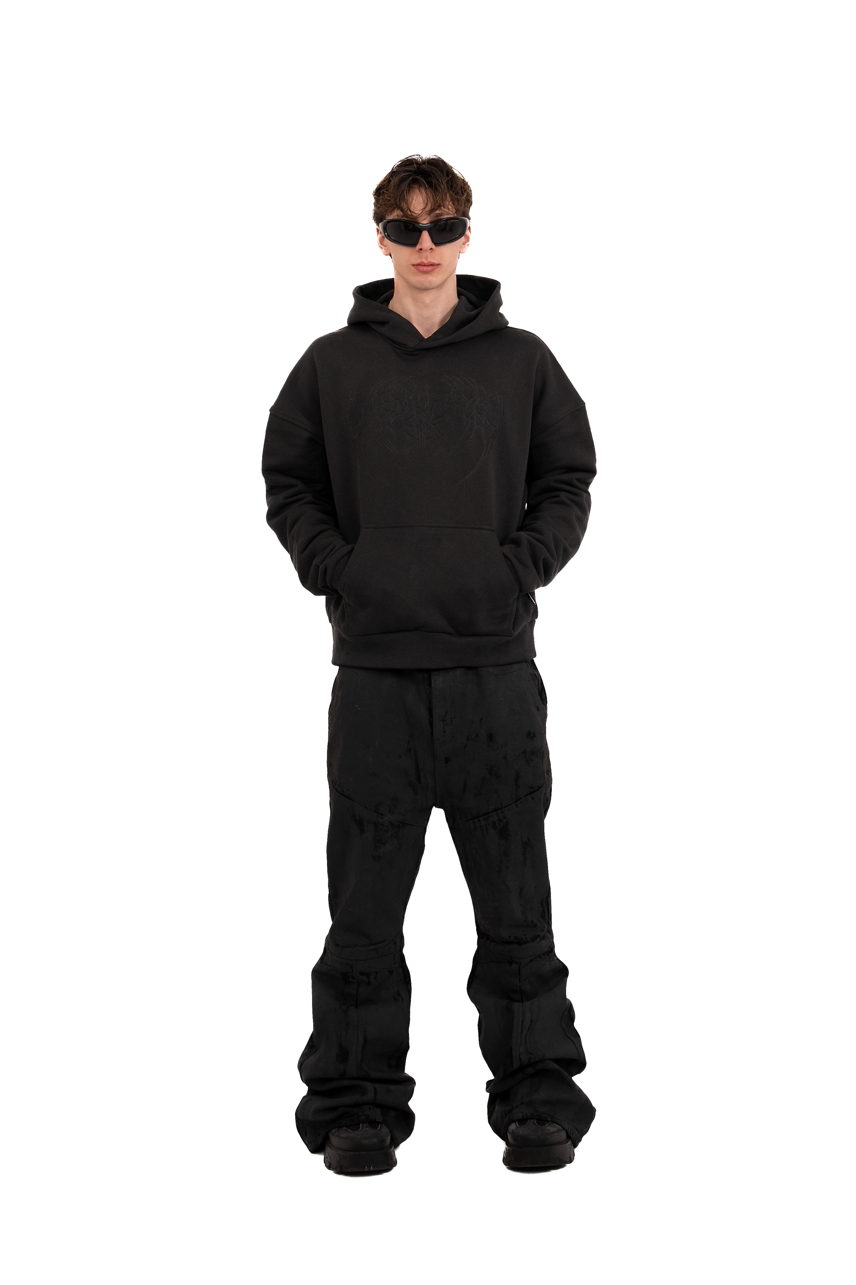 BLACK-ON-BLACK SPIKE LOGO HOODIE