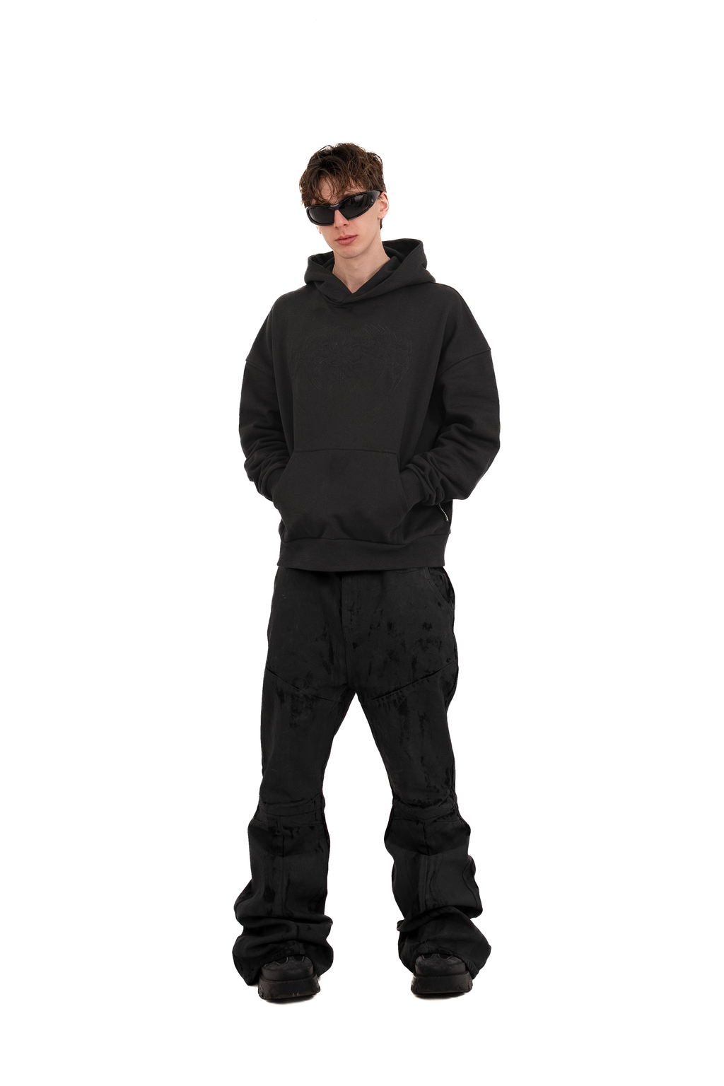 BLACK-ON-BLACK SPIKE LOGO HOODIE