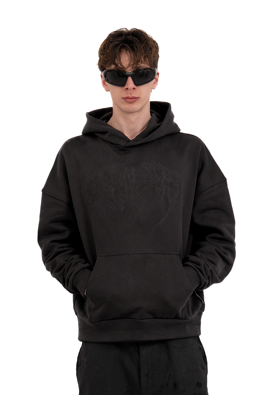 BLACK-ON-BLACK SPIKE LOGO HOODIE