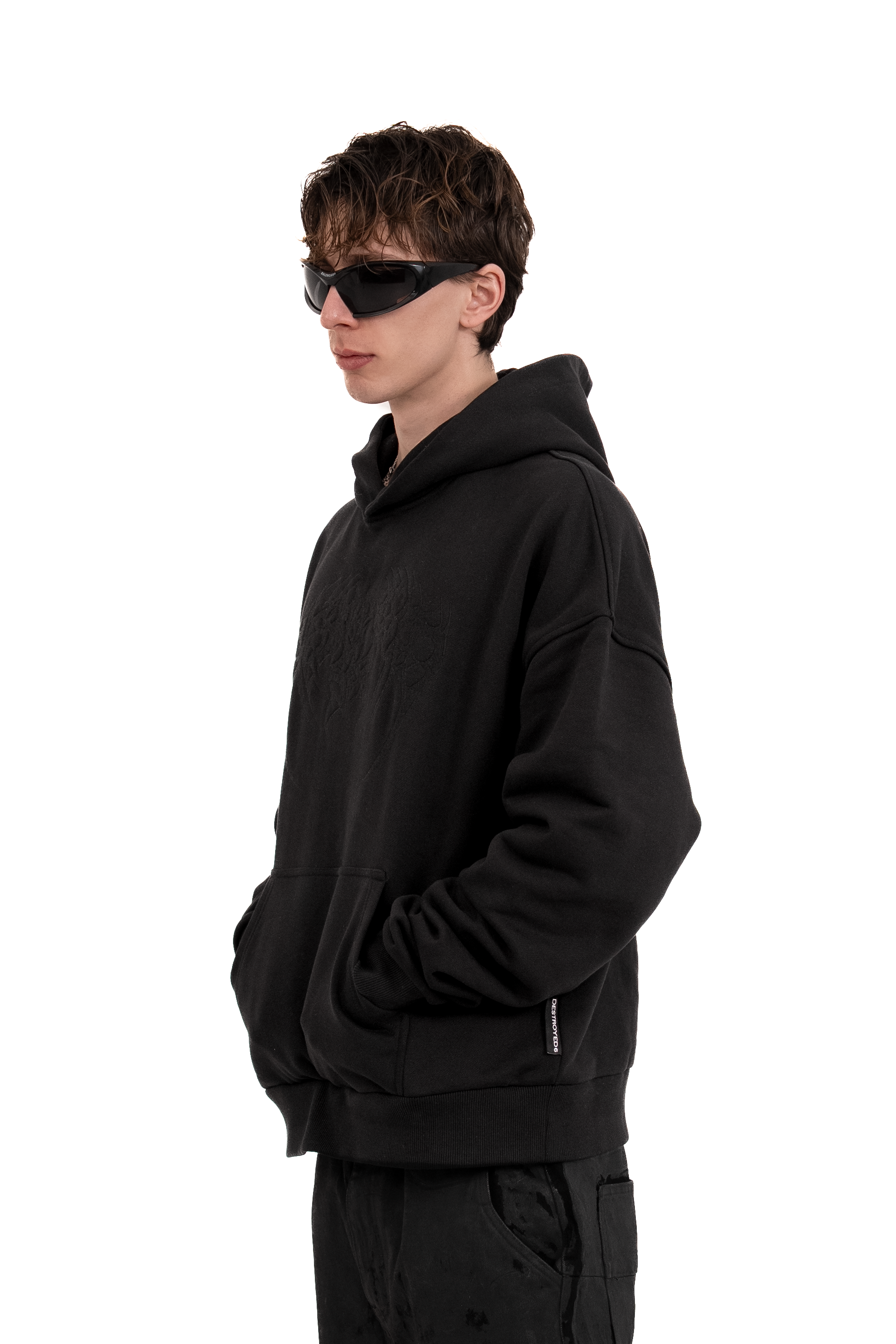 BLACK-ON-BLACK SPIKE LOGO HOODIE