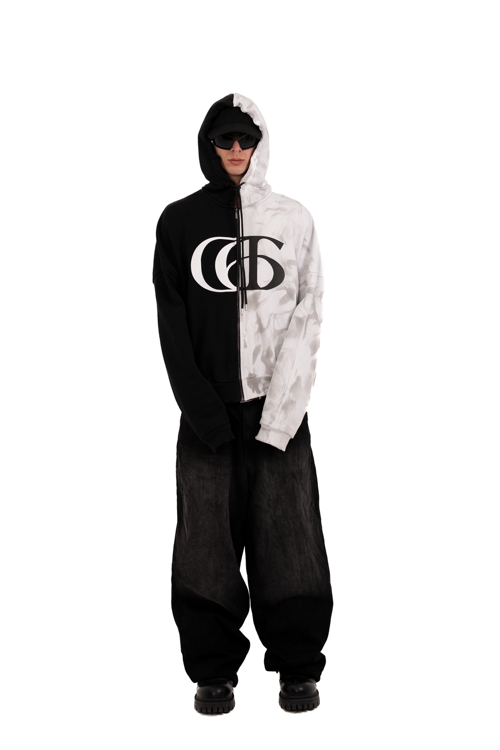 HALF- HALF ZIPPER WASHED LOOK