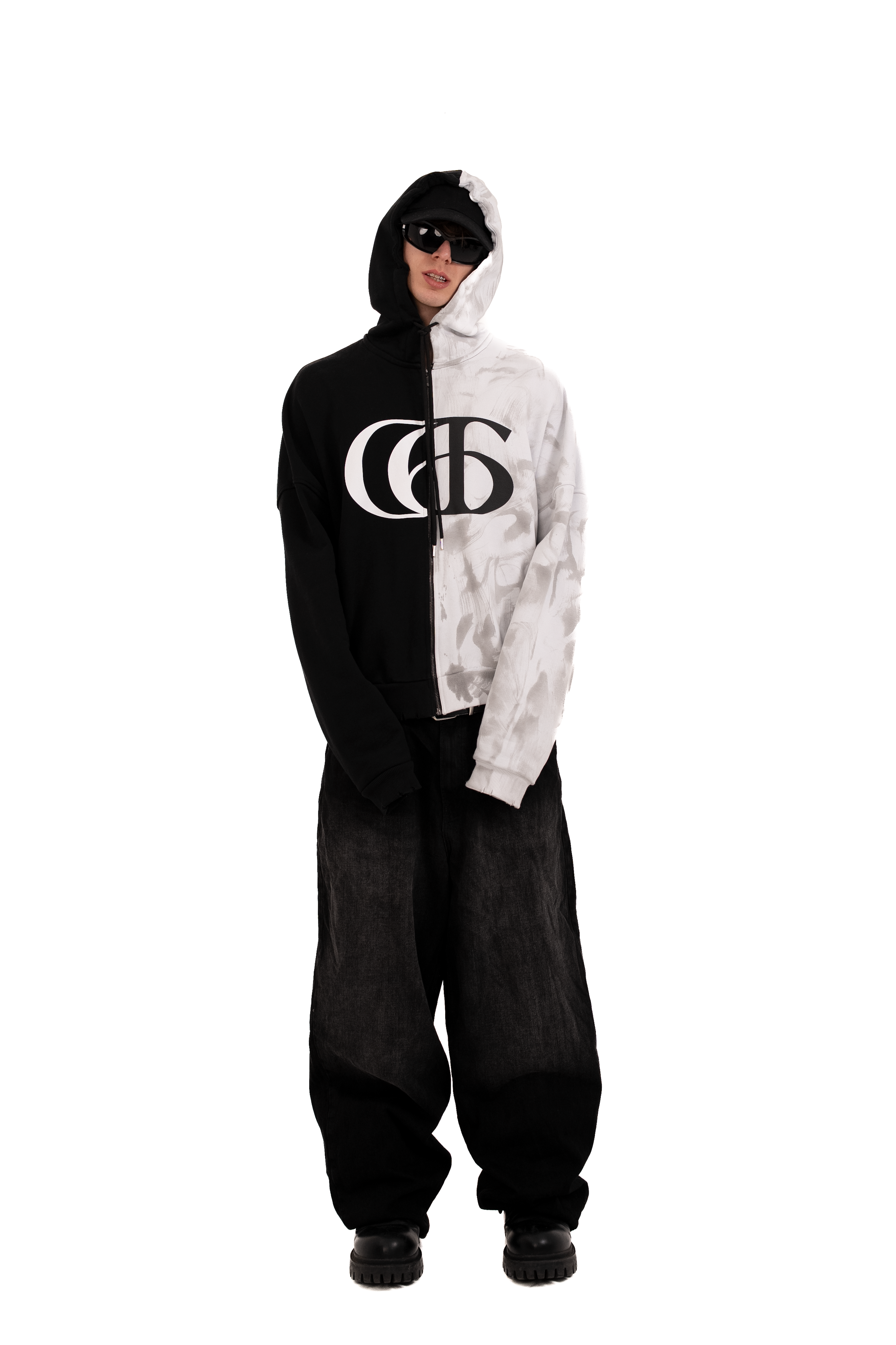 HALF- HALF ZIPPER WASHED LOOK