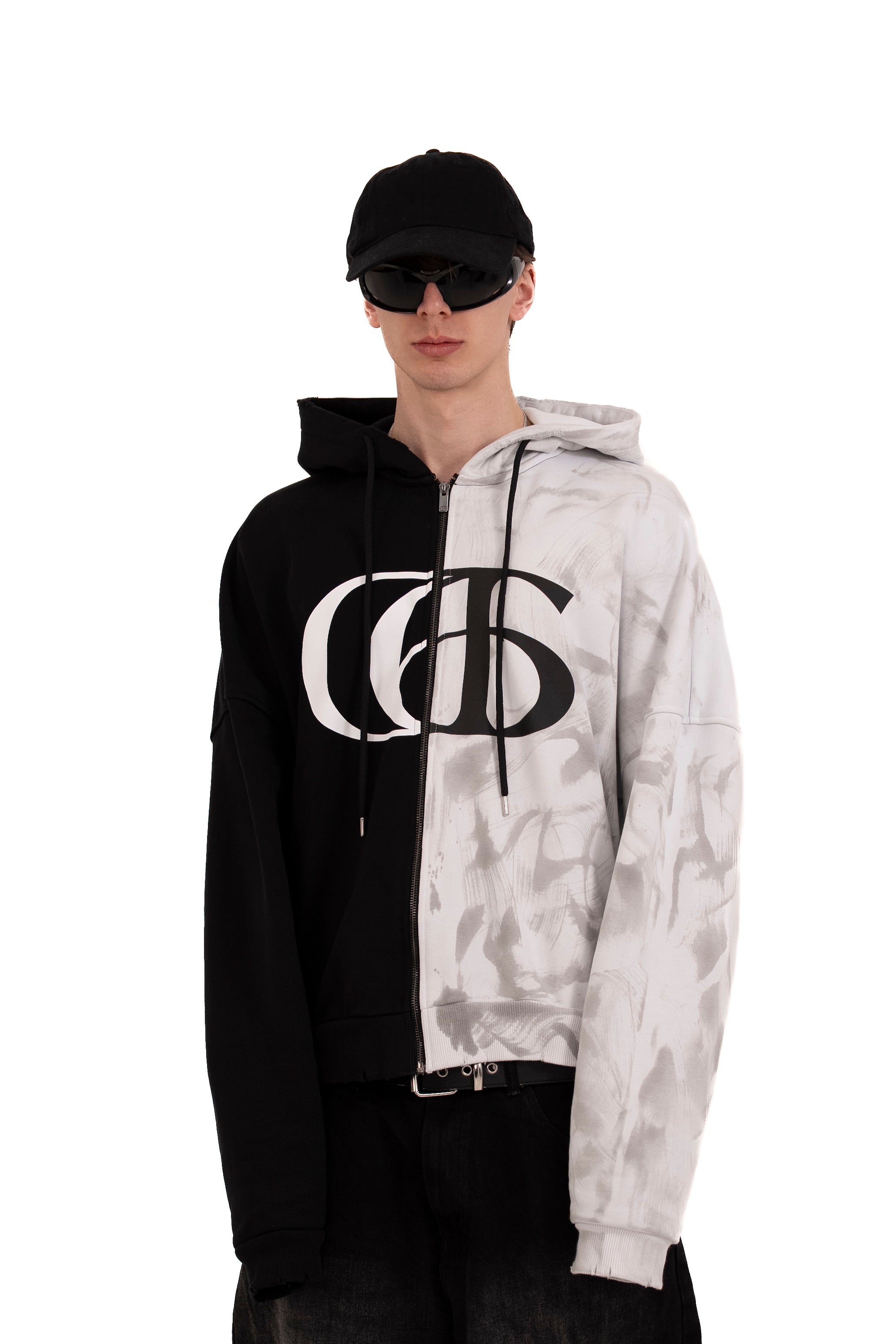 HALF- HALF ZIPPER WASHED LOOK