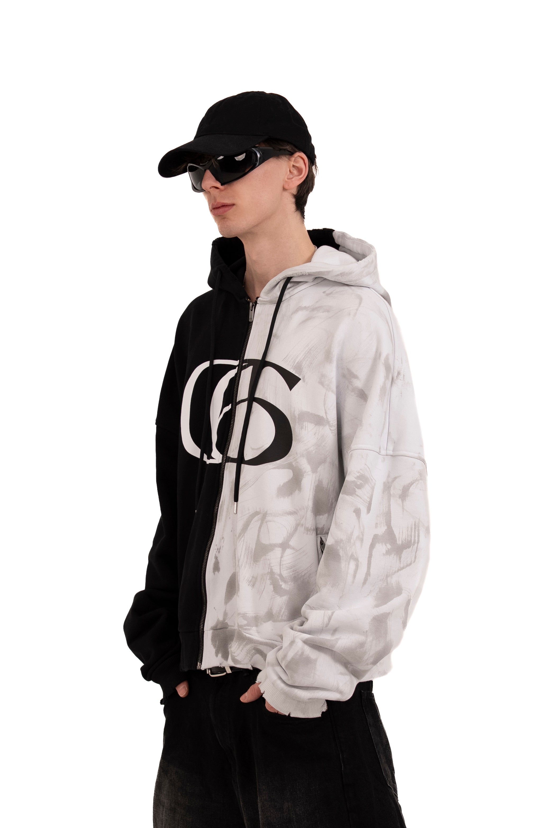 HALF- HALF ZIPPER WASHED LOOK