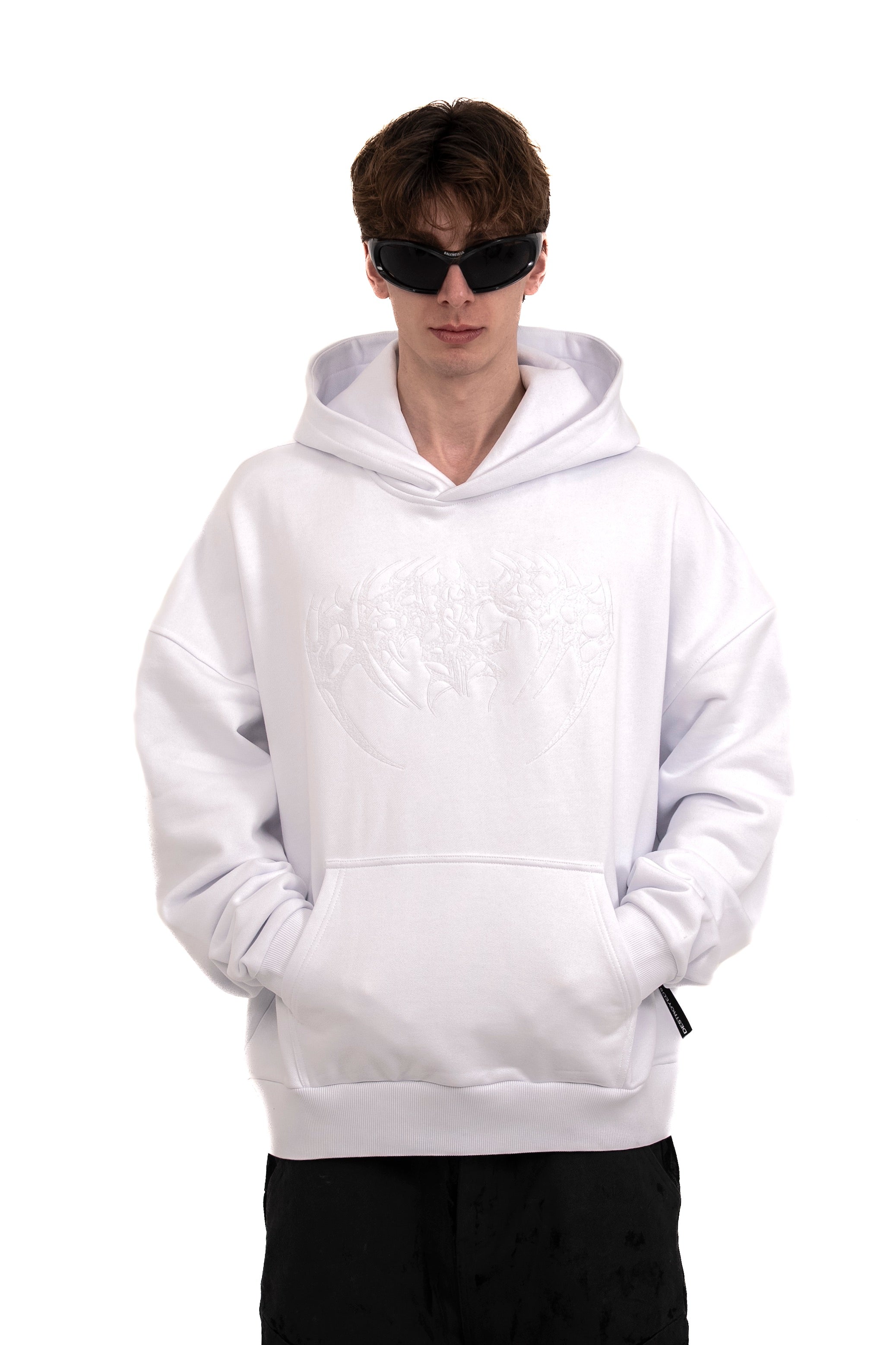 WHITE-ON-WHITE SPIKE LOGO HOODIE – DESTROYED6