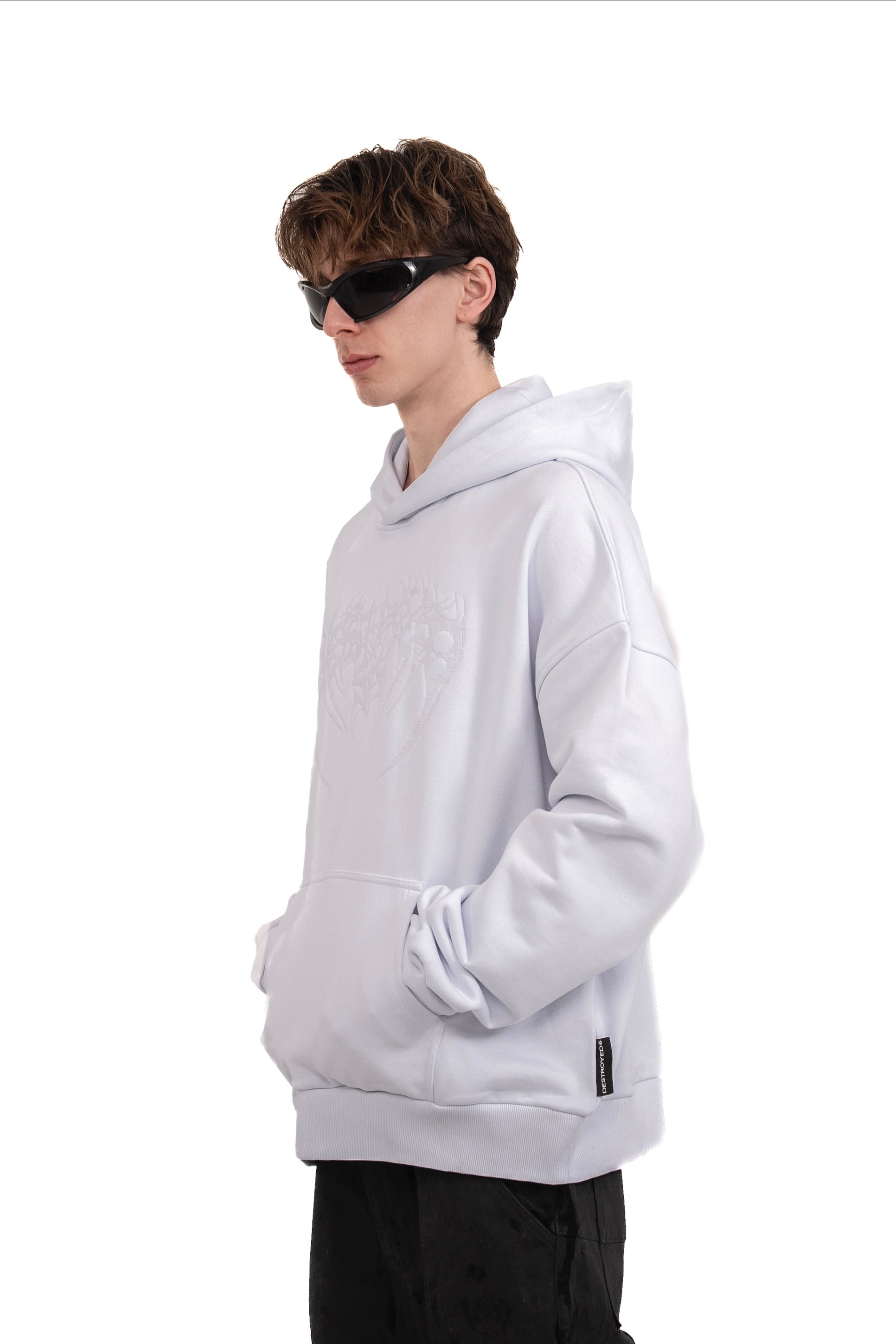 WHITE-ON-WHITE SPIKE LOGO HOODIE – DESTROYED6