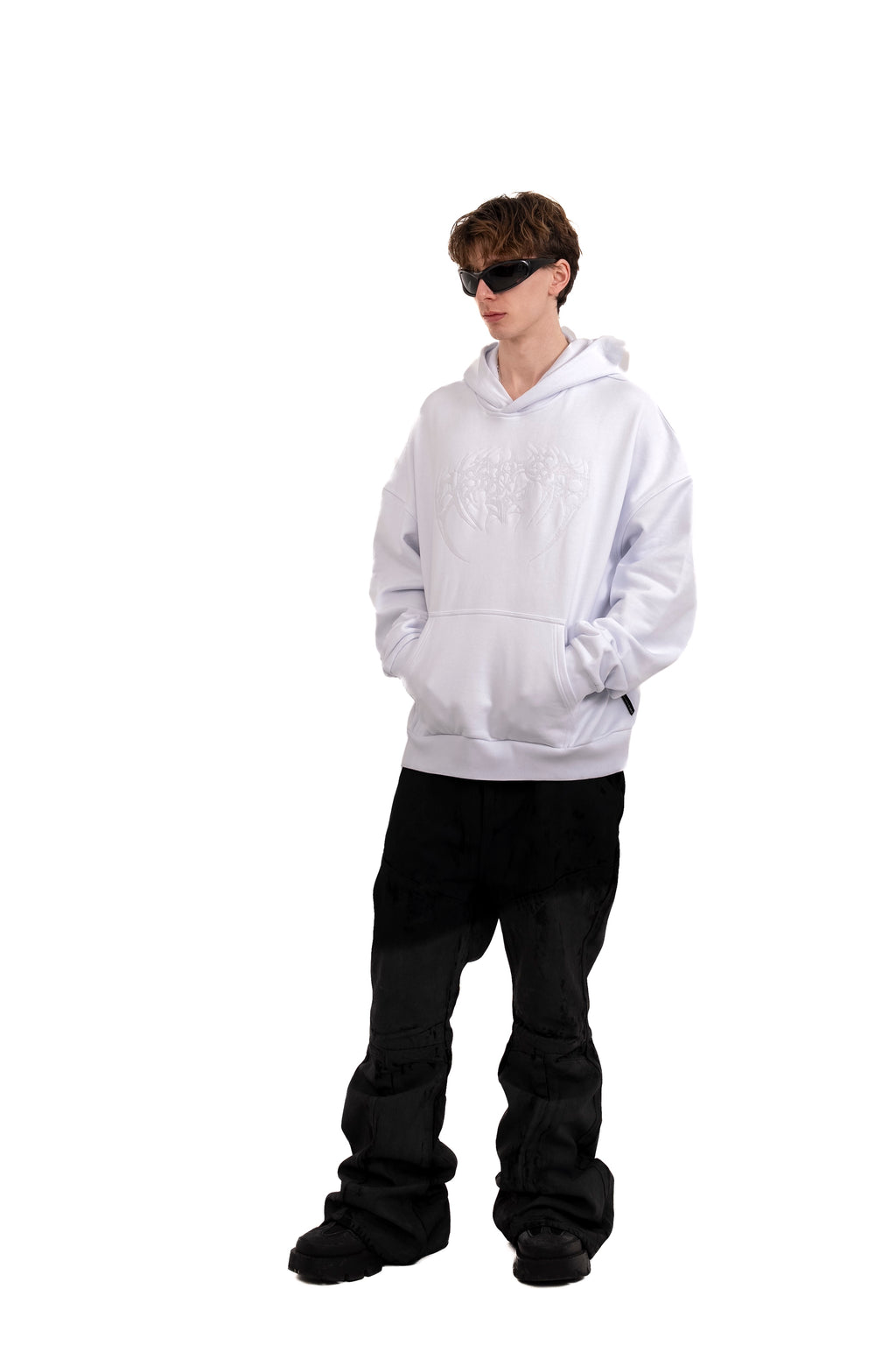 WHITE-ON-WHITE SPIKE LOGO HOODIE