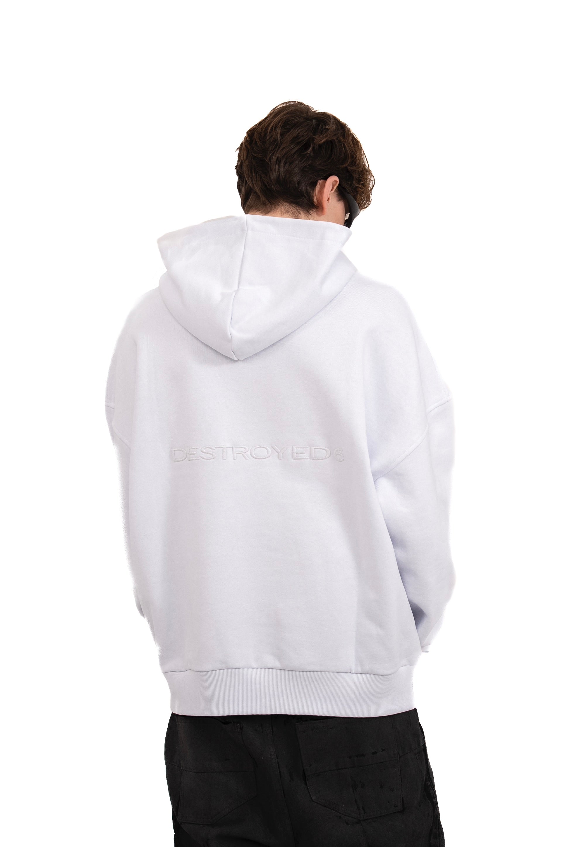 WHITE-ON-WHITE SPIKE LOGO HOODIE – DESTROYED6